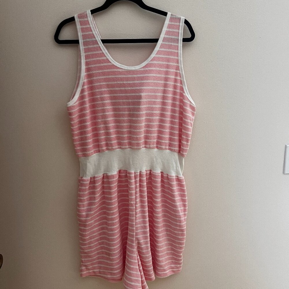 Vintage Pink Terry Cloth Romper XL Rompin Rage From Hong Kong NOS Jumpsuit NWT